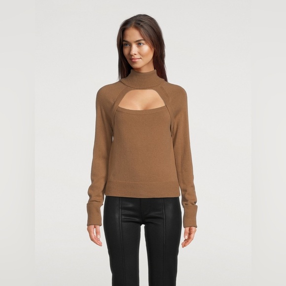 NWT PAIGE Designer Brown Camel Cherise Keyhole Turtleneck Sweater Size Medium - Picture 1 of 11